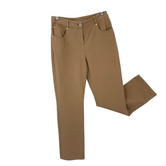 ST JOHN Pants Womens 4 Straight Leg Stretch 5 Pocket Tan Camel Casual Office - Picture 1 of 14